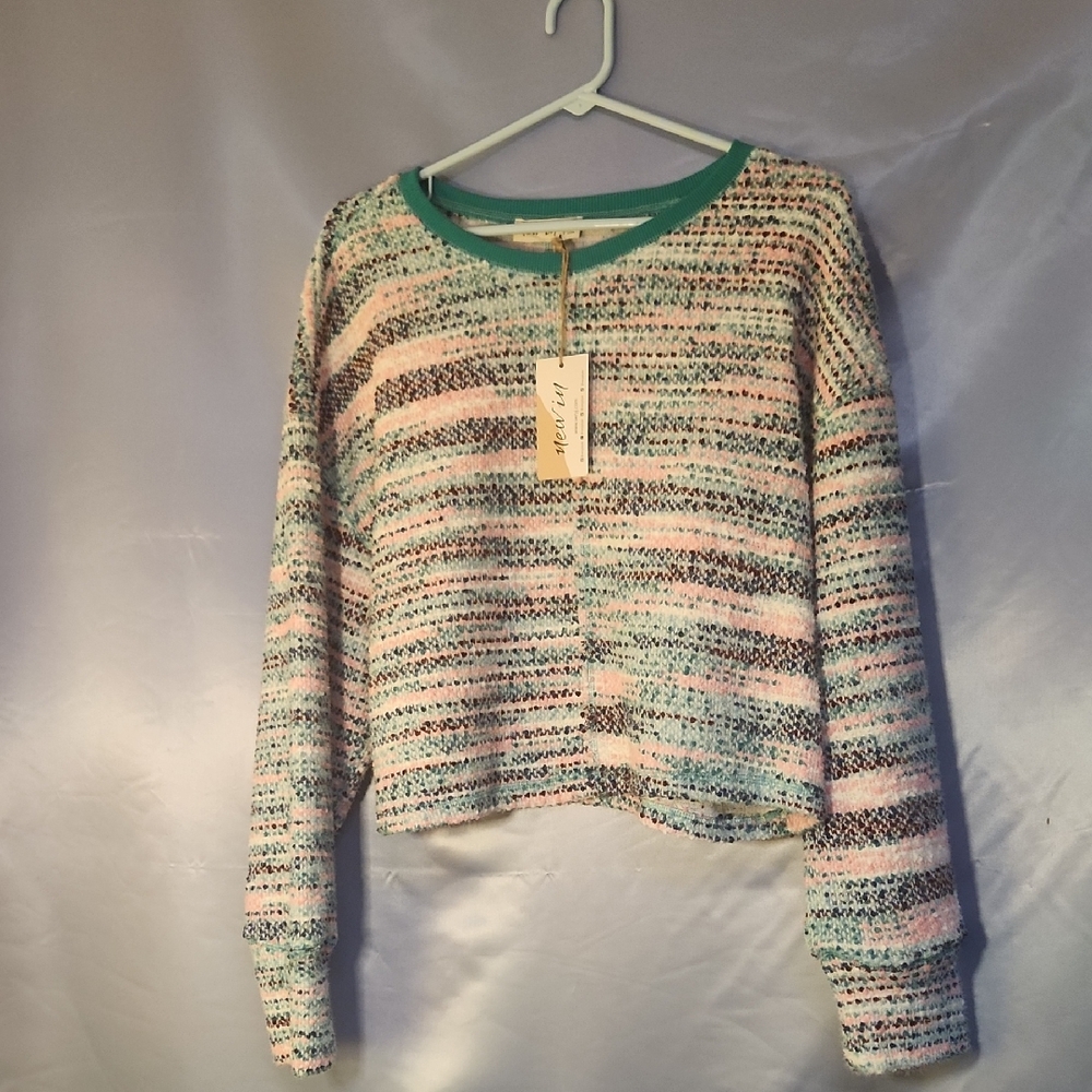 NEW IN Multi Colored & Textured Crew Neck Sweater Sz Med